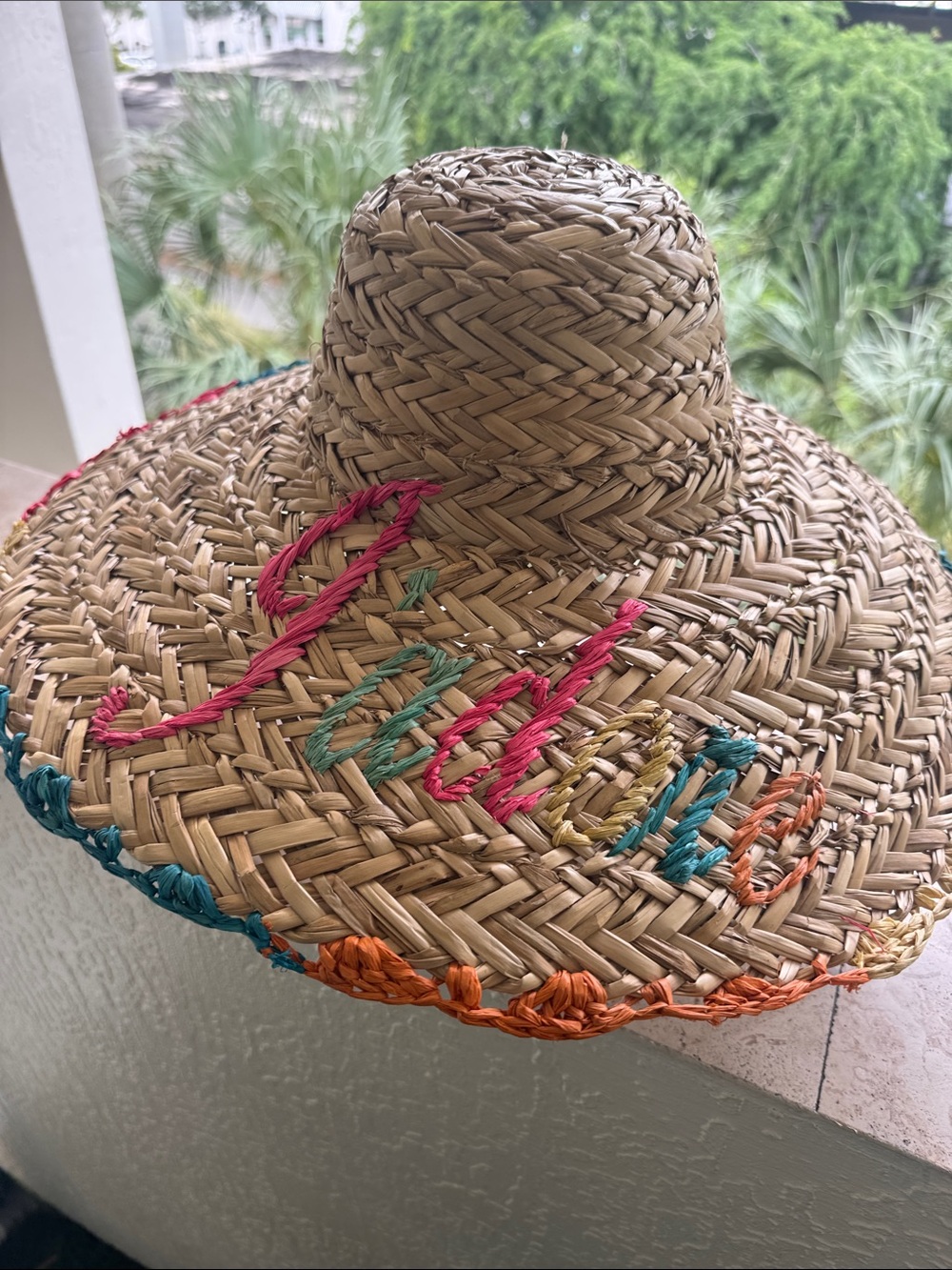 J’Adore Embroidered Straw Sun Hat - Multicolor
